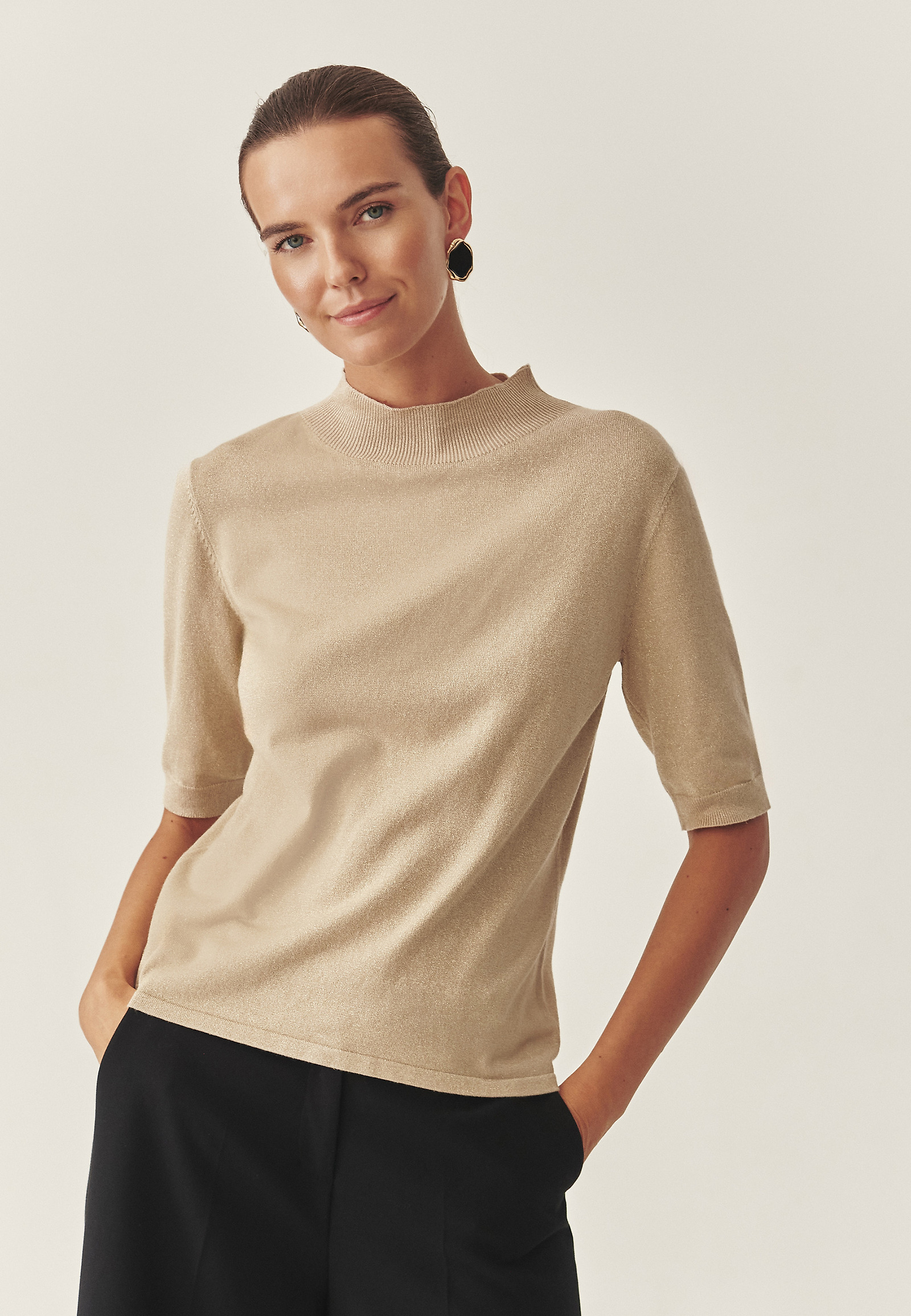 CLASSIC JUMPER WITH METALLIC FIBRE - LULU CLASSIC JUMPER WITH METALLIC FIBRE - LULU BEIGE 118376