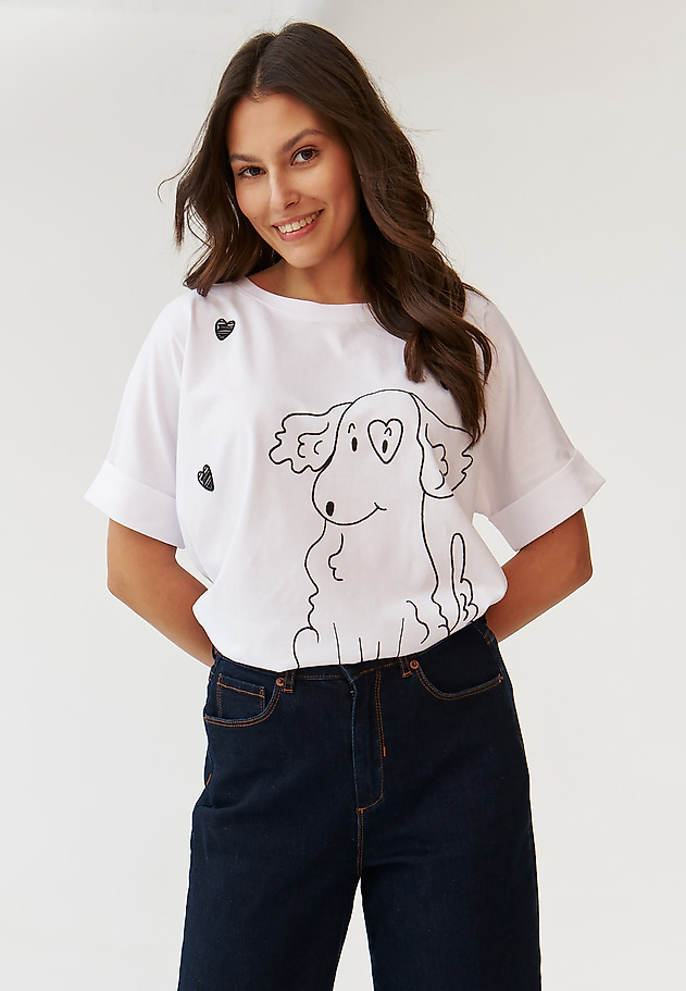 TRICOU LEJER DE DAMĂ, CU MOTIV LINIAR DE CÂINE - LIKE TRICOU LEJER DE DAMĂ, CU MOTIV LINIAR DE CÂINE - LIKE ALB 1