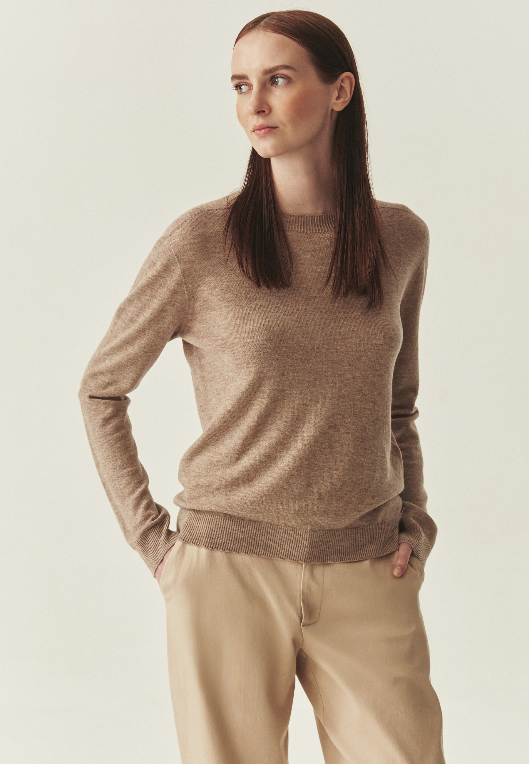 WEŁNIANY SWETER Z DŁUGIM RĘKAWEM - ROSSA BEŻOWY 2