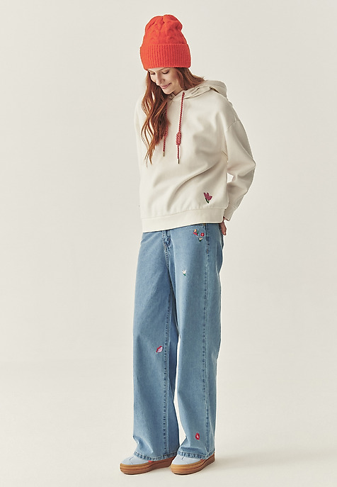 HAFTOWANA BLUZA Z KAPTUREM - ADENA 1 ECRU 2
