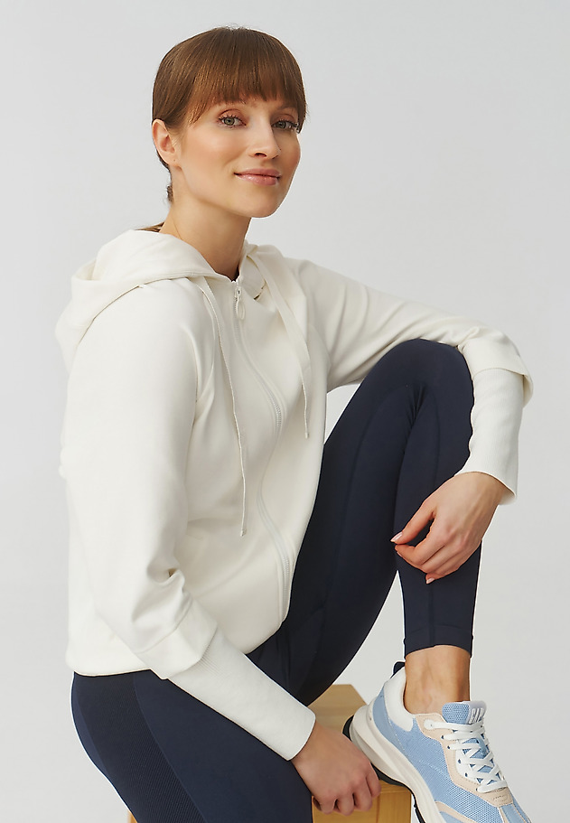 BLUZA DAMSKA Z KAPTUREM ZAPINANA NA ZAMEK - ENRIKA BLUZA DAMSKA Z KAPTUREM ZAPINANA NA ZAMEK - ENRIKA ECRU 1