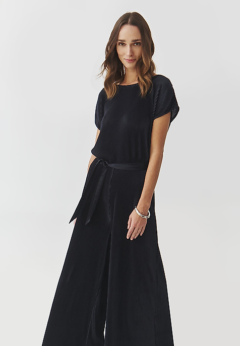 ELEGANT LADIES' JUMPSUIT WITH WIDE LEGS AND PLEATING — MILOU NAVY BLUE 2