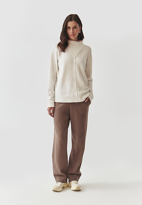 LADIES' LOOSE-FITTING JUMPER WITH HALF TURTLENECK AND STRUCTURED EMBELLISHMENT — PARKER ECRU 2