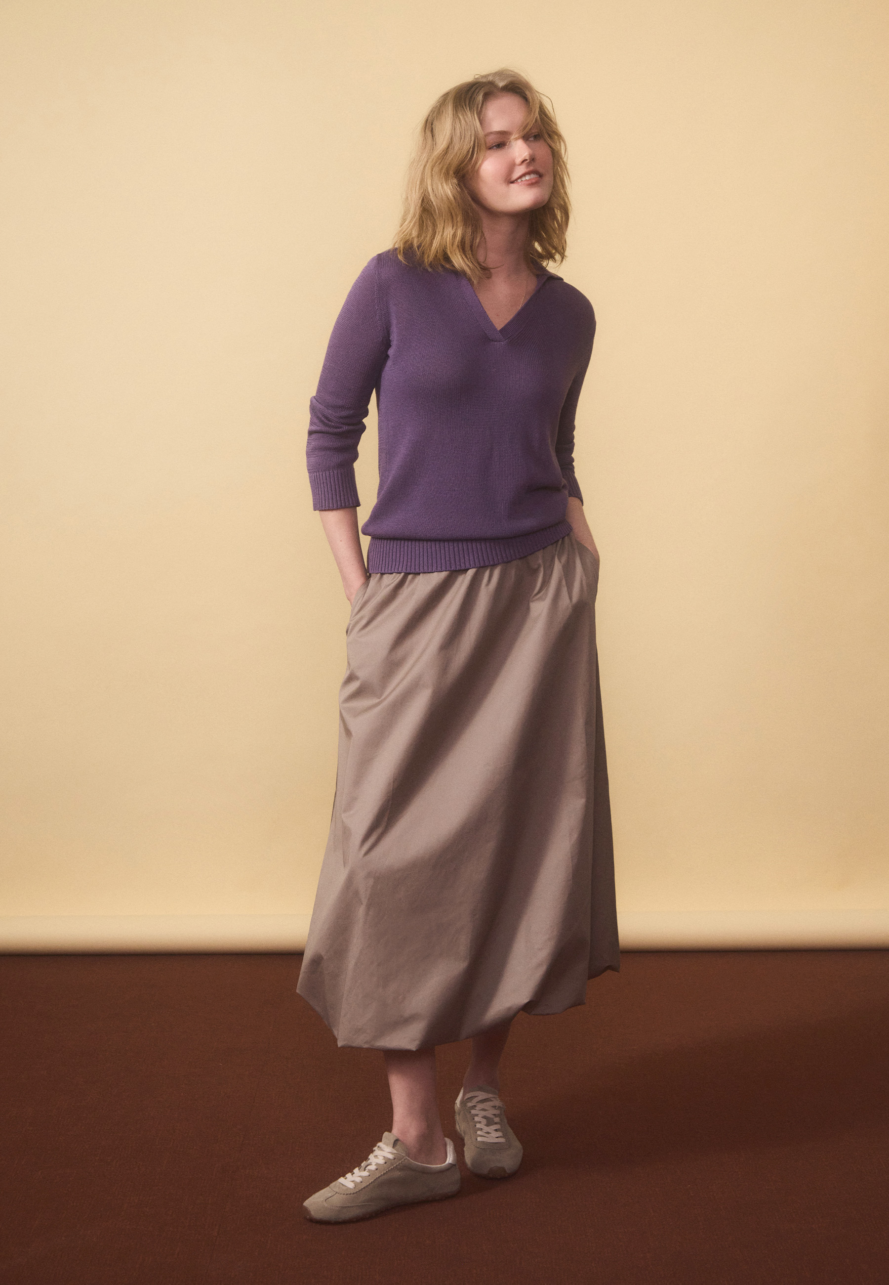 FUSTĂ MIDI DIN BUMBAC - SYGMI 1 BEJ 2