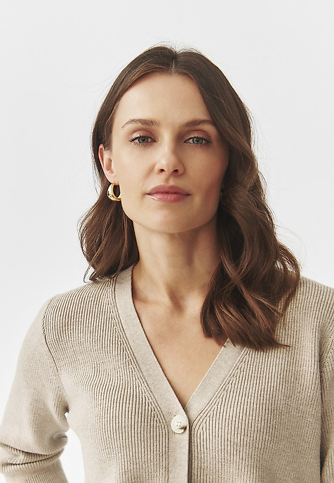 RIBBED YARN CARDIGAN — LUMI BEIGE 2
