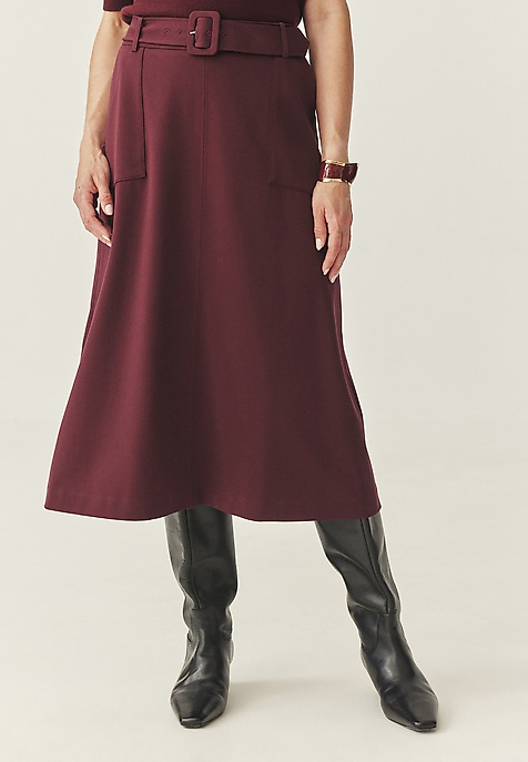 WOVEN MIDI SKIRT WITH BELT - ORMITE 2 RED 2