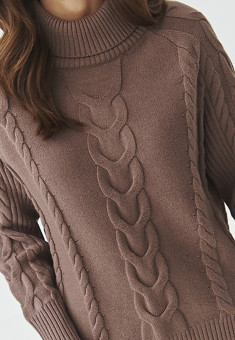 LADIES' TURTLENECK JUMPER WITH STRUCTURED PATTERN — EVEREST BEIGE 2
