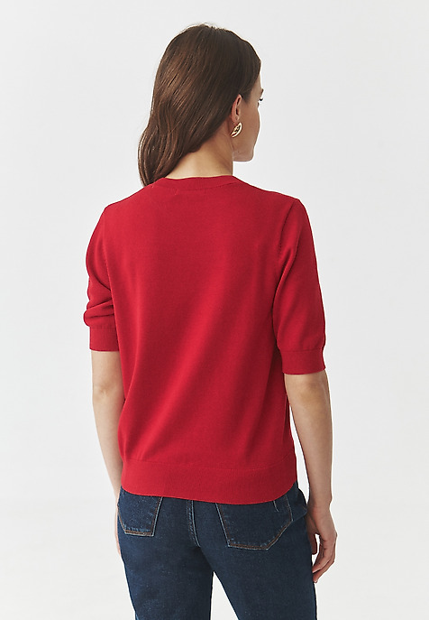 CLASSIC JUMPER IN VISCOSE-COTTON YARN — AUGUST 3 RED 2