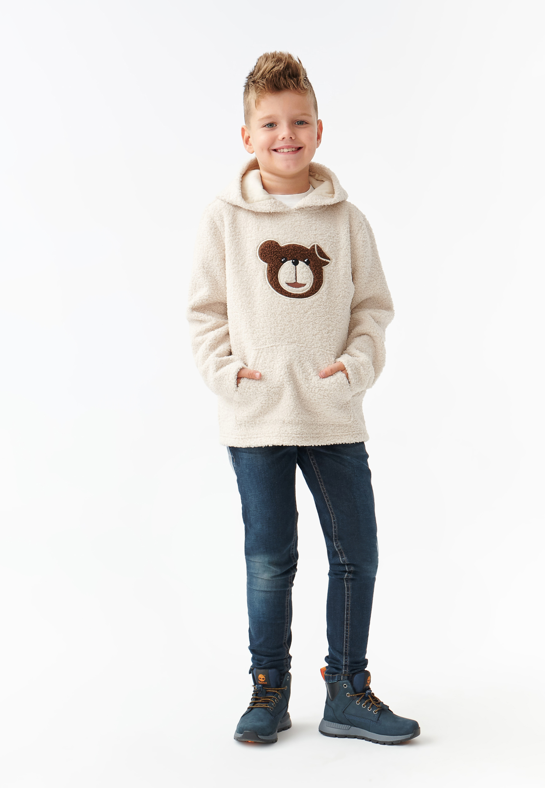 BLUZA DZIECIĘCA TYPU OWIECZKA Z NASZYWKĄ Z MISIEM USZATKIEM MARAKIN KIDS ECRU 2