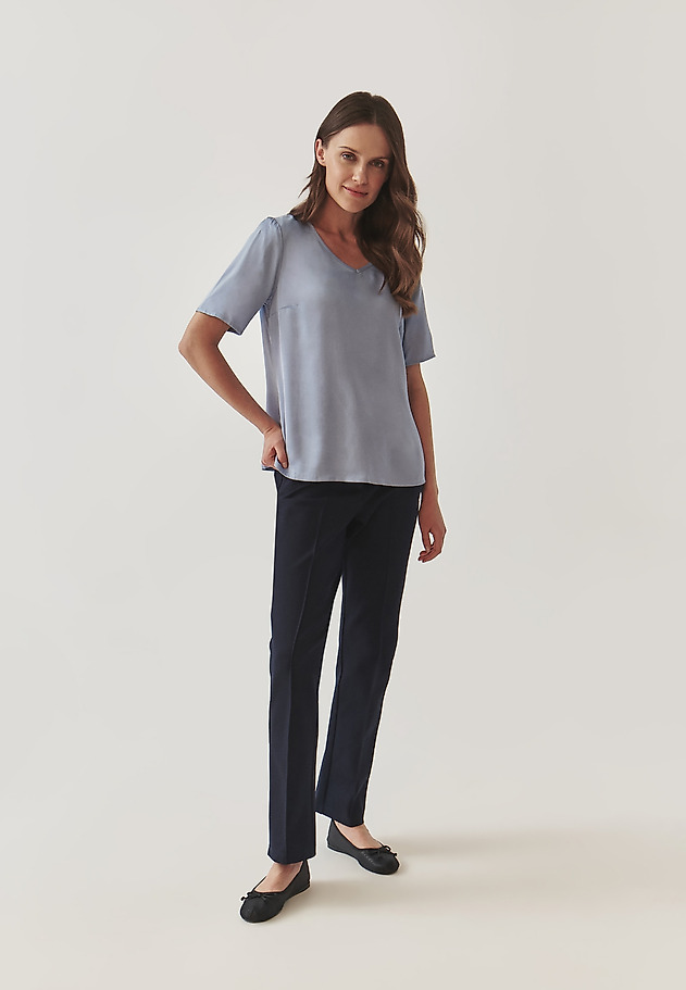 LADIES’ SATIN BLOUSE WITH SHORT SLEEVES - MEKONGA LADIES’ SATIN BLOUSE WITH SHORT SLEEVES - MEKONGA NIEBIESKI 2