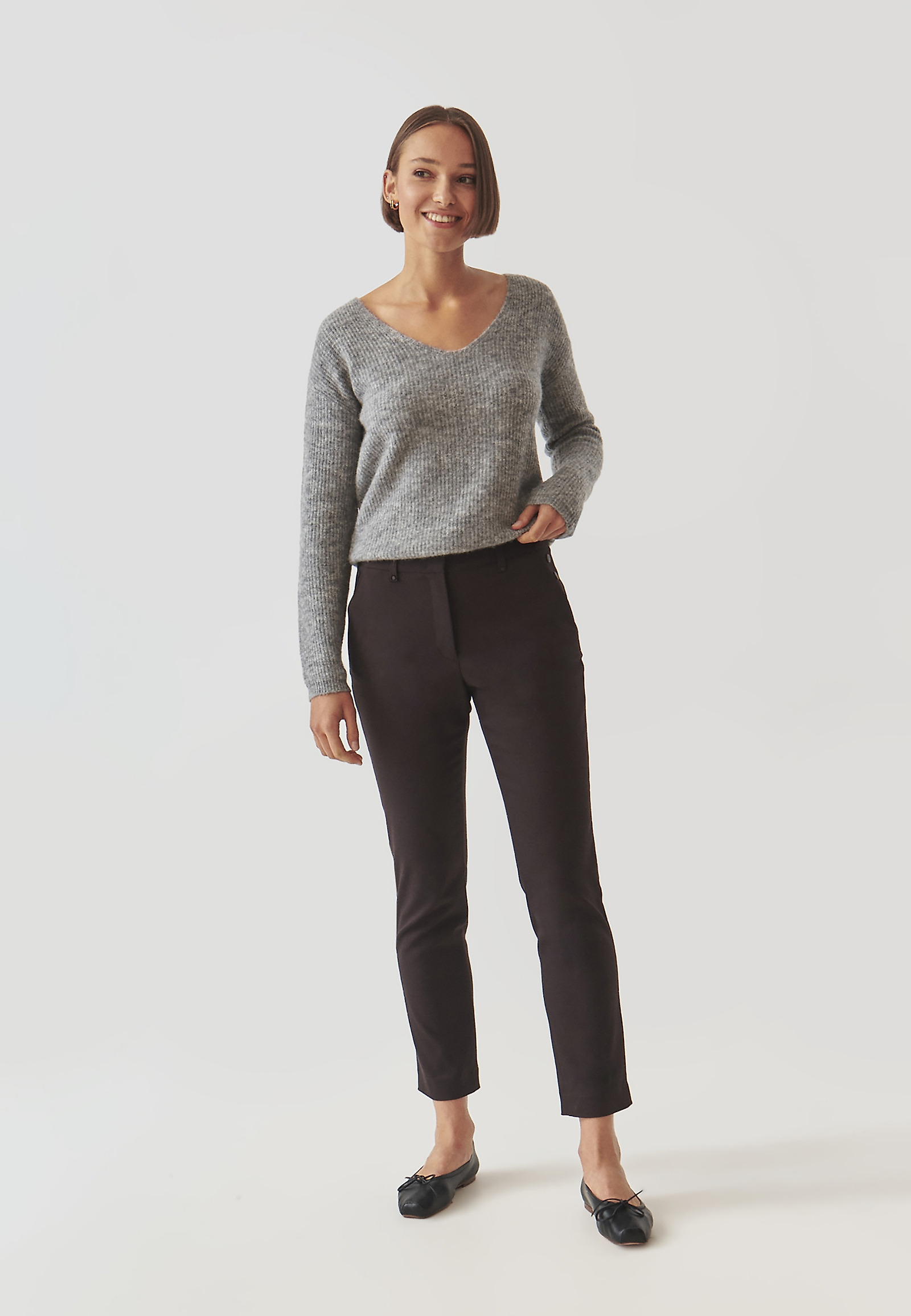 LADIES' FABRIC CIGARETTE PANTS- FILIMI LADIES' FABRIC CIGARETTE PANTS- FILIMI BROWN 100597