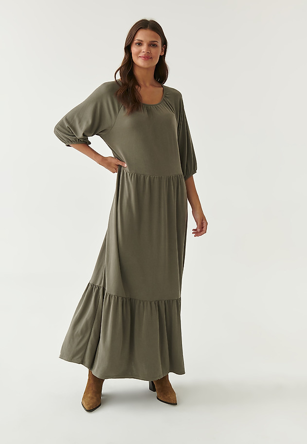LADIES' MAXI DRESS WITH FRILLS ENWI LADIES' MAXI DRESS WITH FRILLS ENWI KHAKI 1