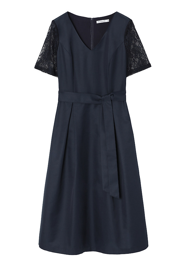 FLARED MIDI DRESS WITH LACE SLEEVES — DUSTY FLARED MIDI DRESS WITH LACE SLEEVES — DUSTY GRANATOWY 6