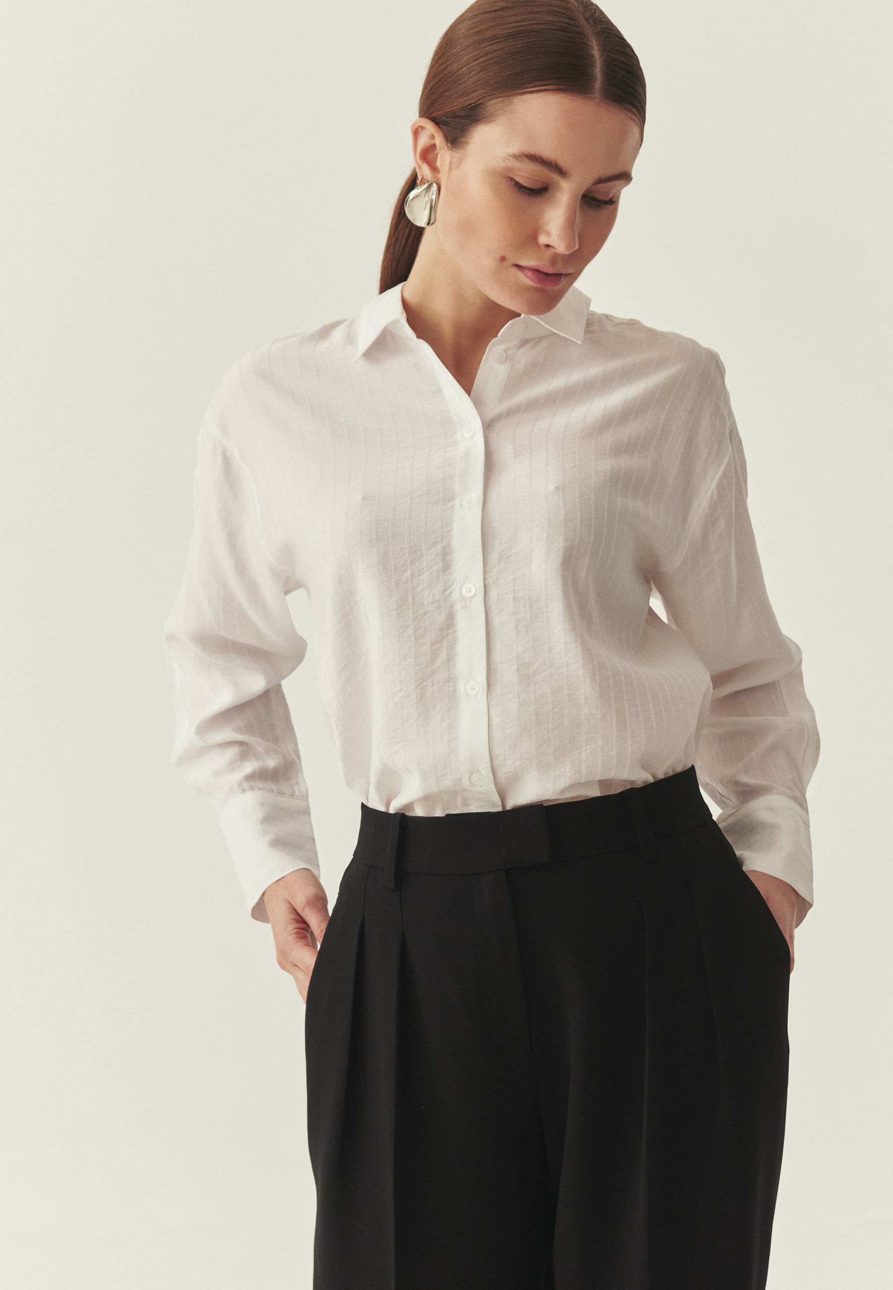 SATYNOWA KOSZULA W PASKI - NAYA BIAŁY 2