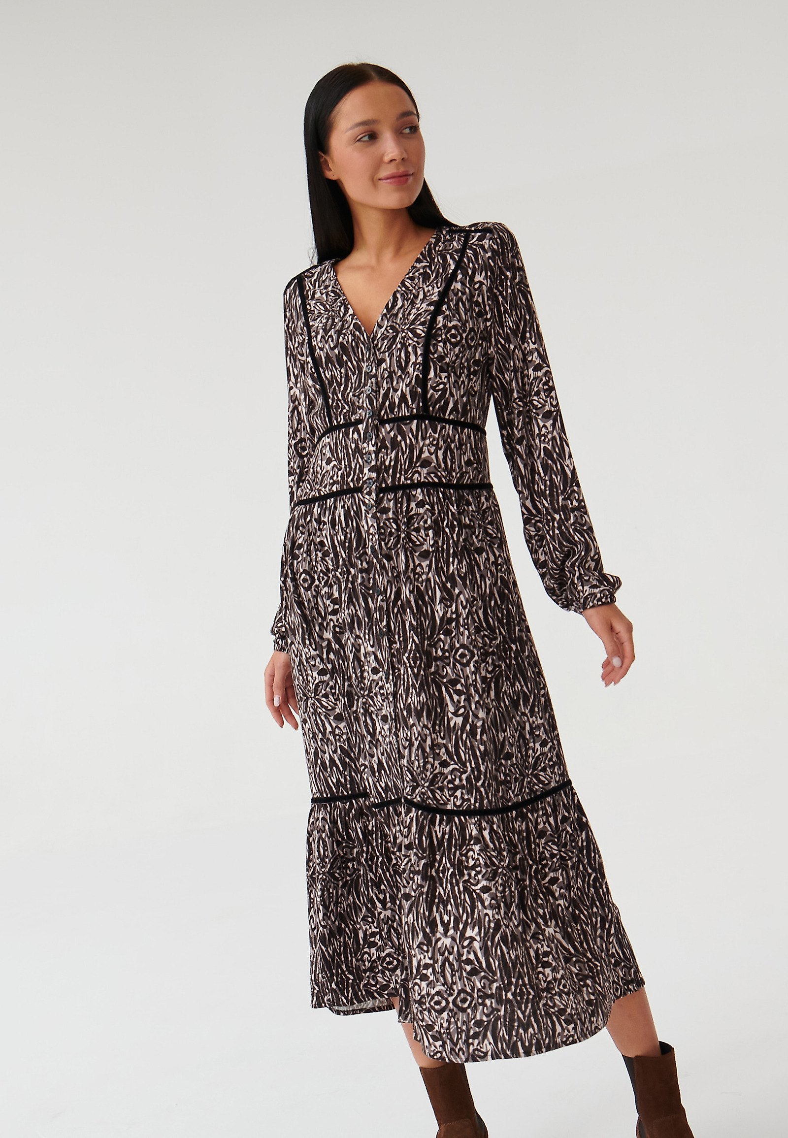 PATTERNED FABRIC DRESS WITH RUFFLE - ANLI PATTERNED FABRIC DRESS WITH RUFFLE - ANLI MULTICOLOR 90032