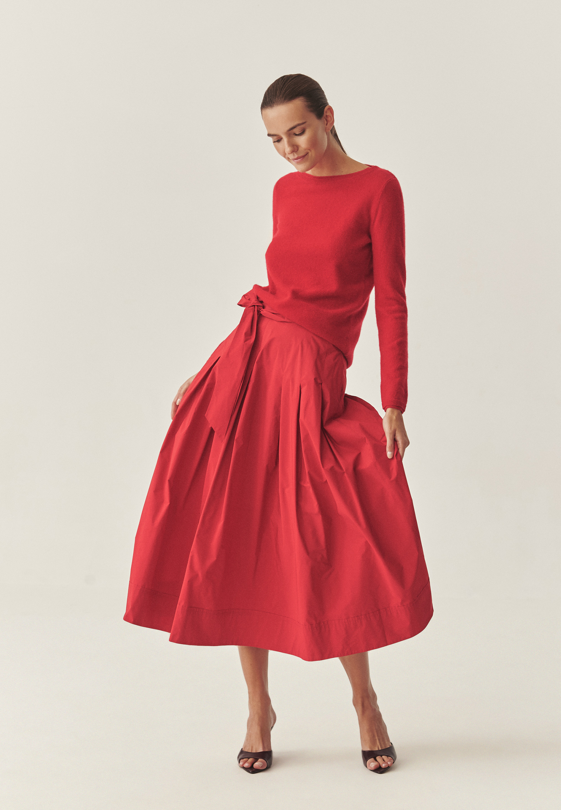 KAŠMIRSKI PULOVER Z ČOLNASTIM VRATOM - LEMON RDEČA 2