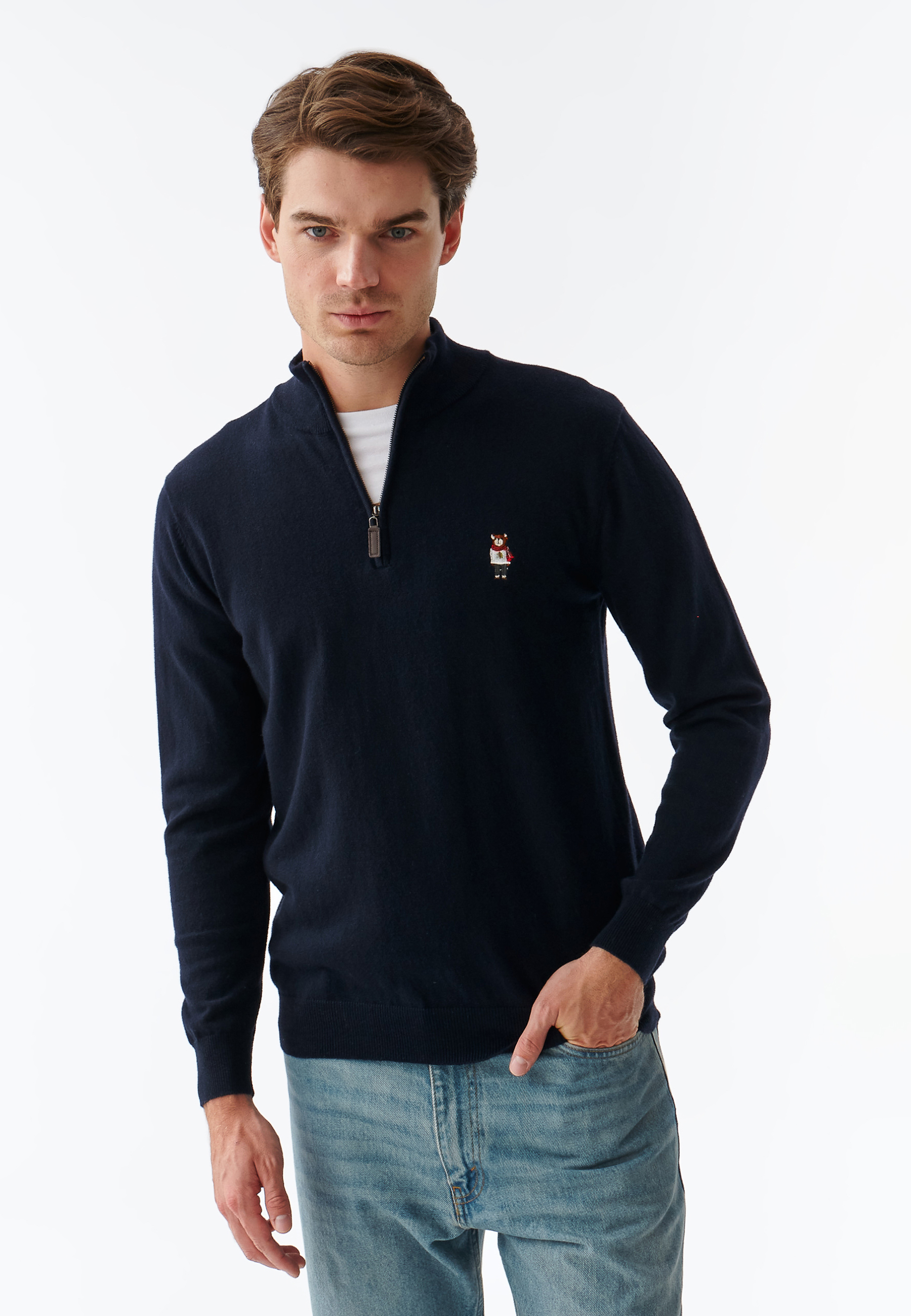 SWETER MĘSKI Z ROZPINANYM GOLFEM MICHU GRANATOWY 2