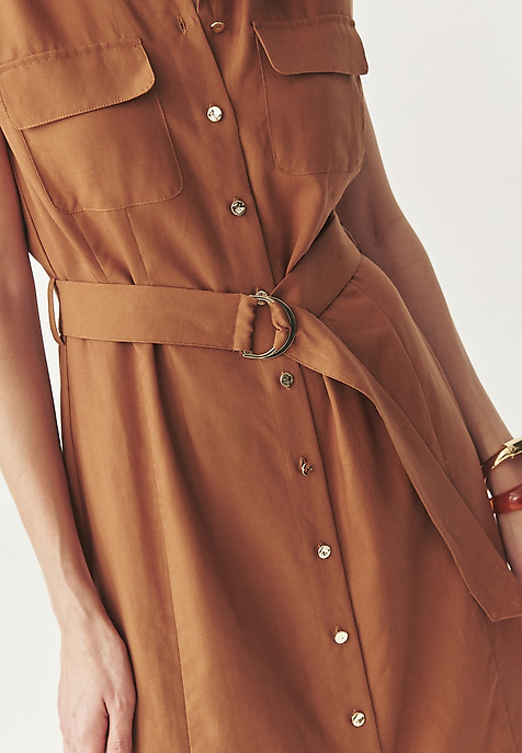 CAMEL-COLOURED LINEN SHIRT DRESS - MOKKA BEIGE 2