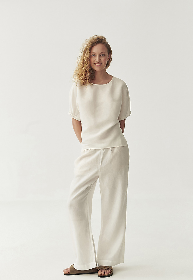 LINEN TROUSERS WITH WIDE LEG - CANELA LINEN TROUSERS WITH WIDE LEG - CANELA ECRU 1