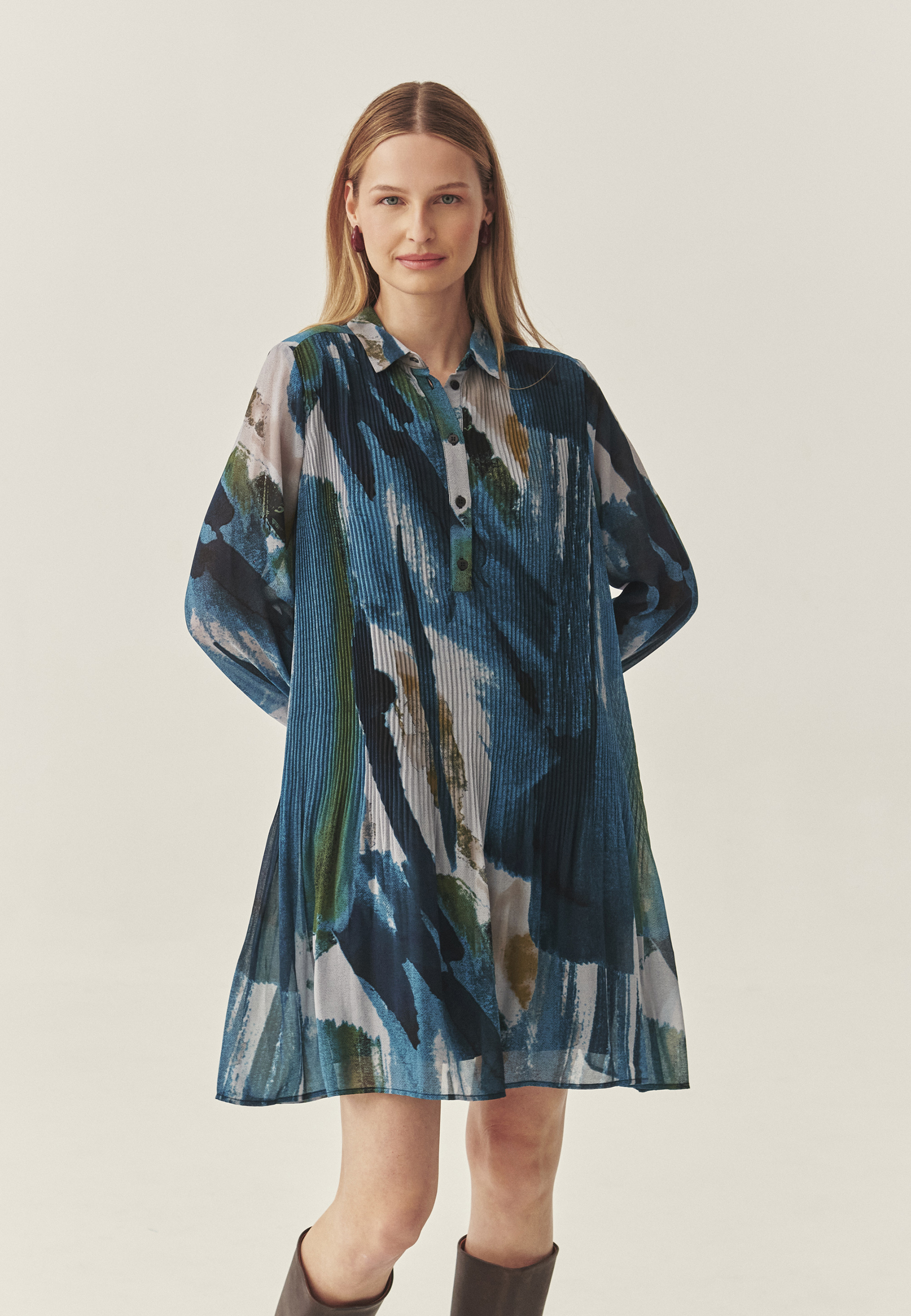 ROCHIE CU MODEL DIN ȚESĂTURĂ, CU CROIALĂ TIP CĂMAȘĂ - ENNIS MULTICOLOR 2