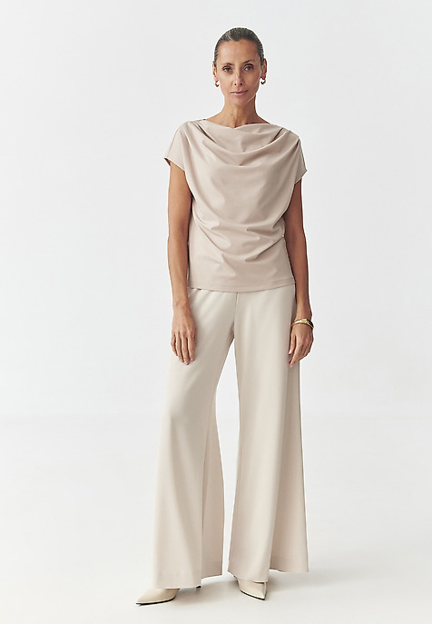 KNITTED BLOUSE WITH RUFFLED NECKLINE — MELISA BEIGE 2