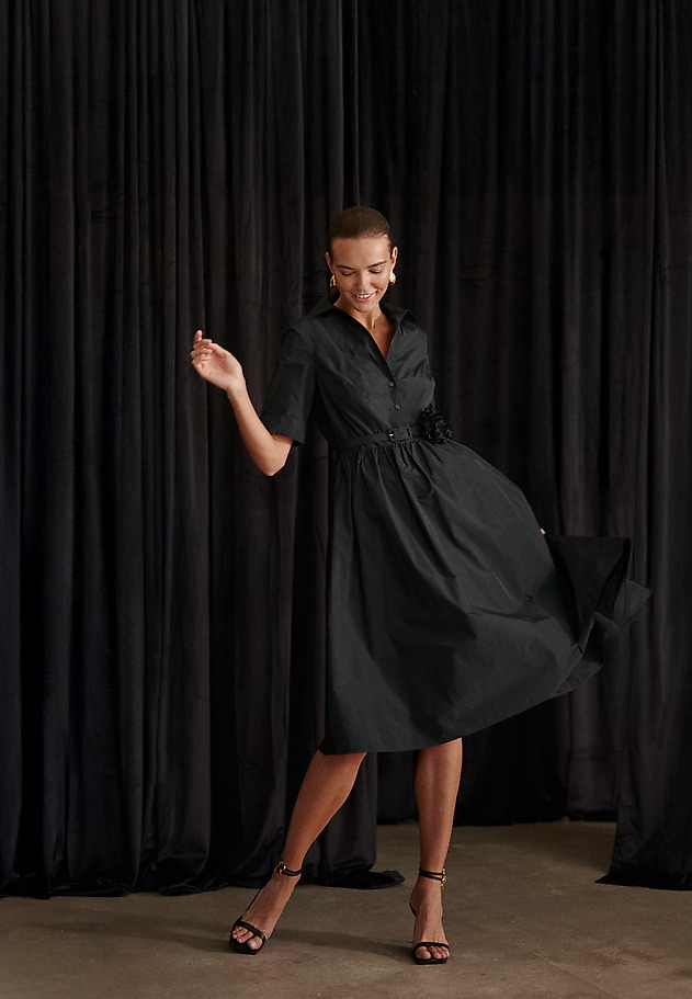 FLARED TAFFETA DRESS - SATIDA FLARED TAFFETA DRESS - SATIDA BLACK 1