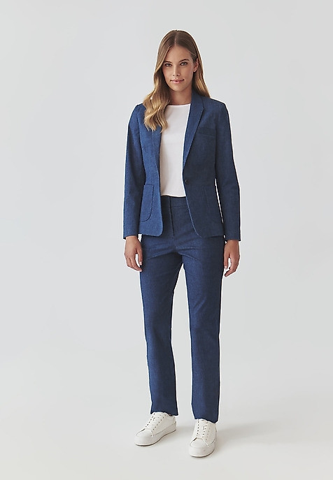 PANTALONI DE DAMĂ, DE COSTUM, DIN ȚESĂTURĂ MELANJ - LANKA 2 ALBASTRU 2