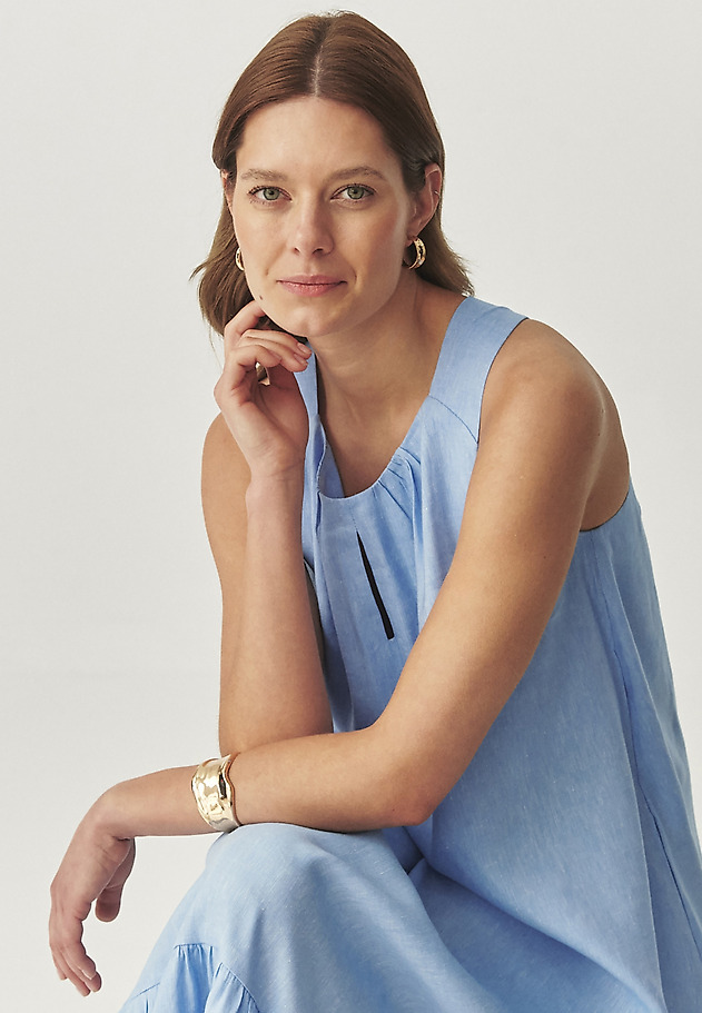 FLARED DRESS WITH LINEN - ESTELLA FLARED DRESS WITH LINEN - ESTELLA NIEBIESKI 1
