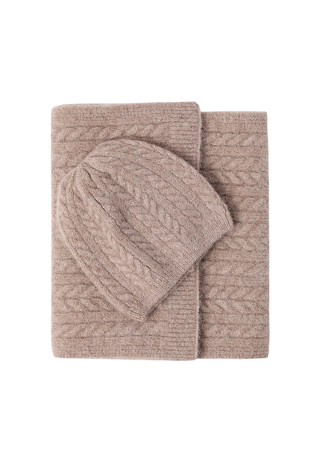 LADIES' KNITTED SCARF WITH PLAID PATTERN — TOPI LADIES' KNITTED SCARF WITH PLAID PATTERN — TOPI BEŻOWY 5