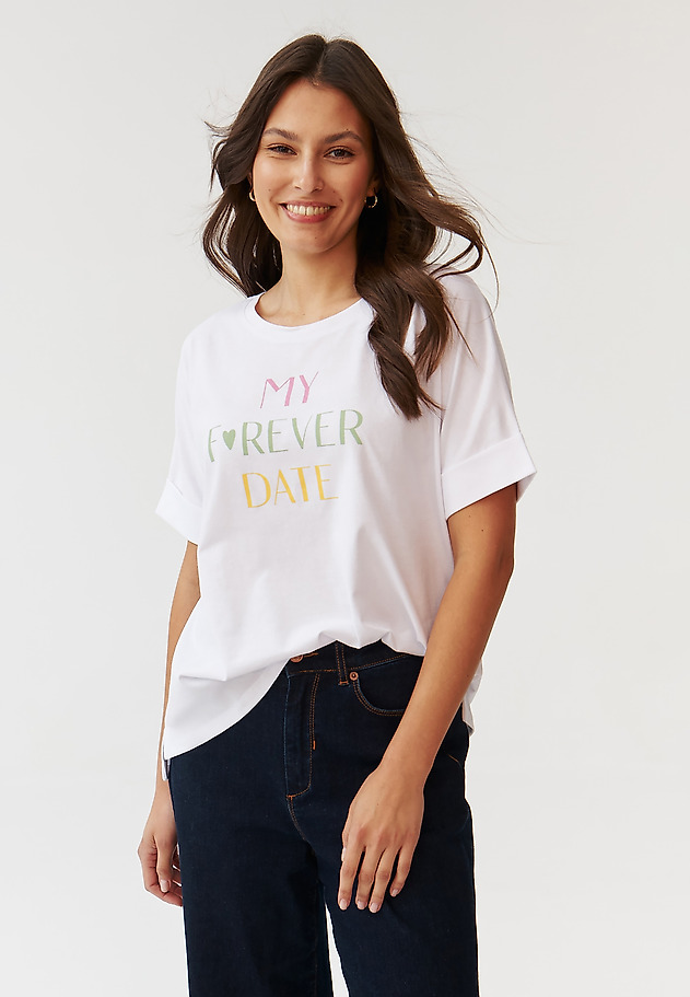 COMFORTABLE LADIES’ T-SHIRT WITH PRINTED INSCRIPTION - LIKE 1 COMFORTABLE LADIES’ T-SHIRT WITH PRINTED INSCRIPTION - LIKE 1 BIAŁY 5