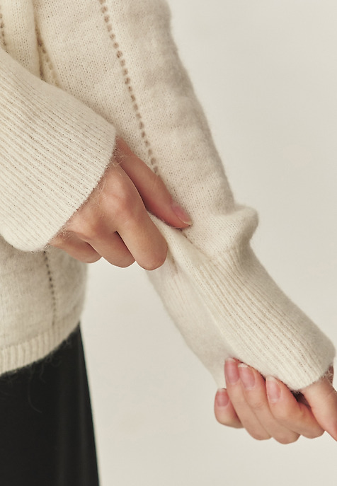 OVERSIZOWY SWETER DAMSKI Z GOLFEM — PEARL ECRU 2