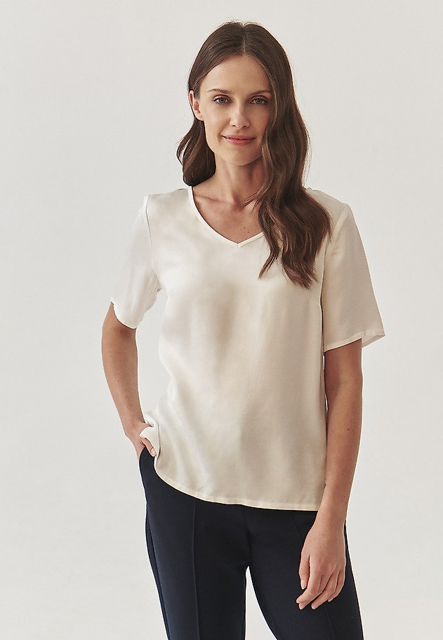 LADIES’ SATIN BLOUSE WITH SHORT SLEEVES - MEKONGA LADIES’ SATIN BLOUSE WITH SHORT SLEEVES - MEKONGA ECRU 1