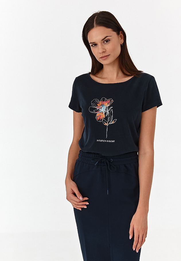 BAWEŁNIANY T-SHIRT DAMSKI ALBINA BAWEŁNIANY T-SHIRT DAMSKI ALBINA GRANATOWY 1