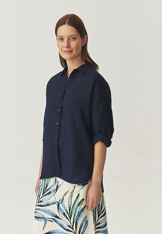 LOOSE SHIRT WITH LINEN AND VISCOSE - SISI LOOSE SHIRT WITH LINEN AND VISCOSE - SISI NIEBIESKI 1