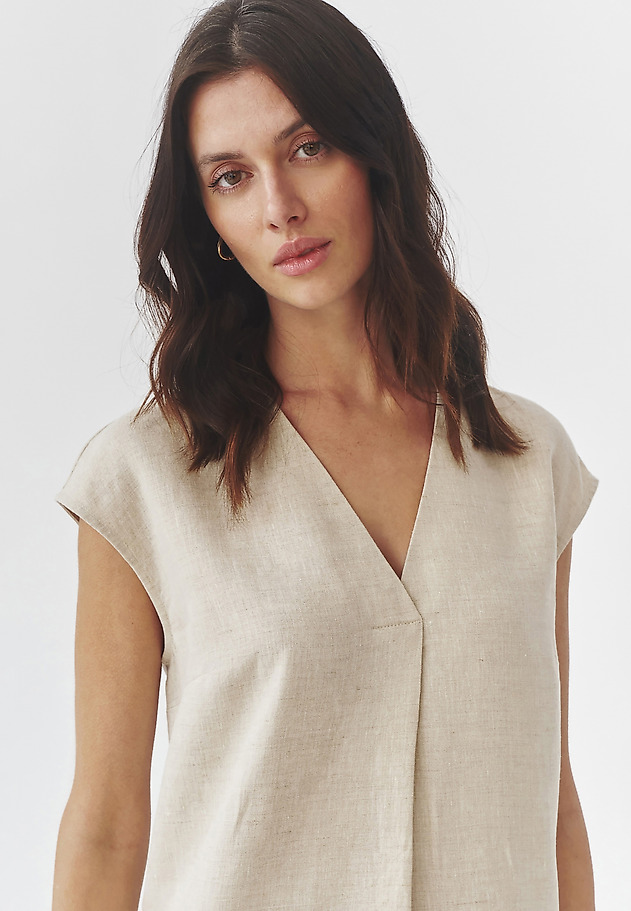 LADIES’ LINEN DRESS WITH A DECORATIVE FLAP - AWITALIA 1 LADIES’ LINEN DRESS WITH A DECORATIVE FLAP - AWITALIA 1 BEŻOWY 5
