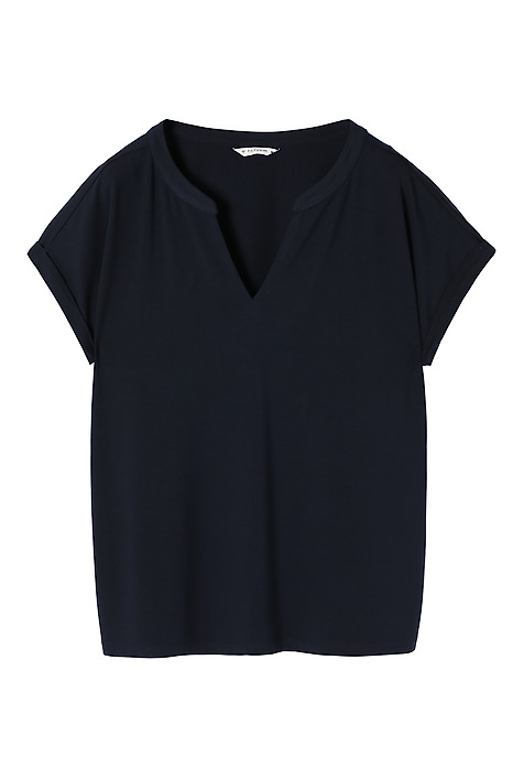 LADIES’ BLOUSE WITH A ROUND NECKLINE FEATURING A SLIT - CHELSEA NAVY BLUE 2