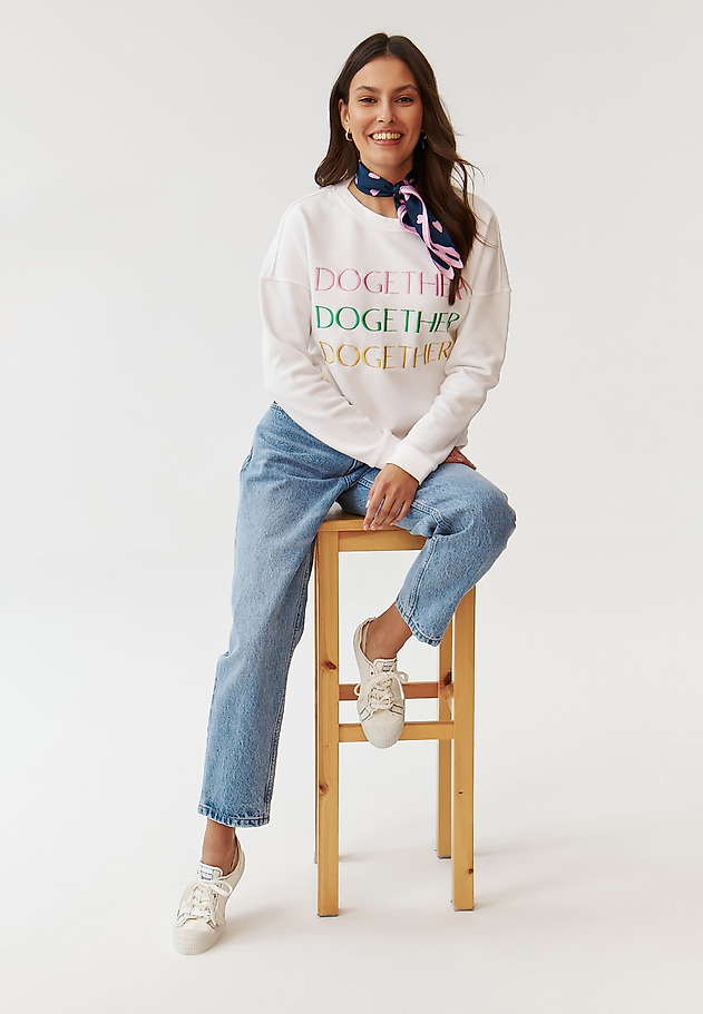 LADIES’ SWEATSHIRT WITH TEXT INSCRIPTION EMBROIDERY - GINGER LADIES’ SWEATSHIRT WITH TEXT INSCRIPTION EMBROIDERY - GINGER ECRU 1