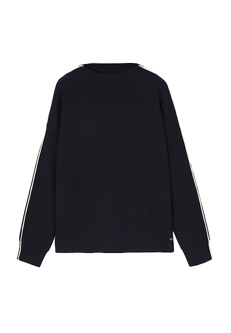 LADIES' SWEATER WITH A BOAT NECKLINE AND DECORATIVE PIPING - CORALINE NAVY BLUE 2