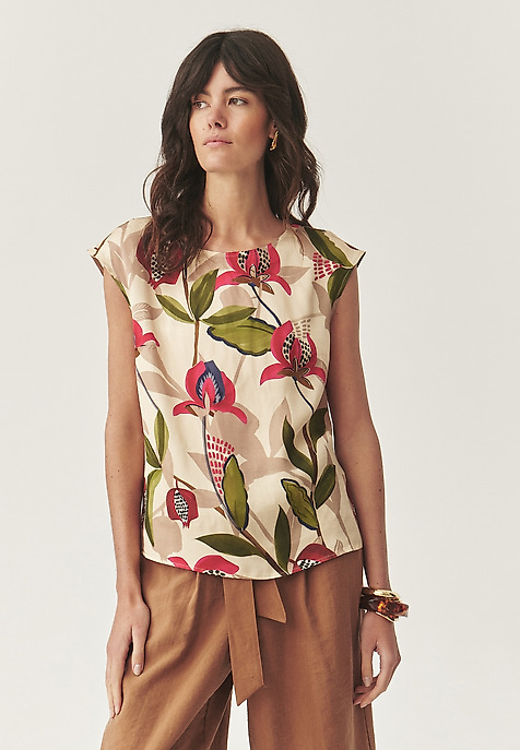 WZORZYSTA BLUZKA Z WISKOZY -  RAELA 2 BEŻOWY 2