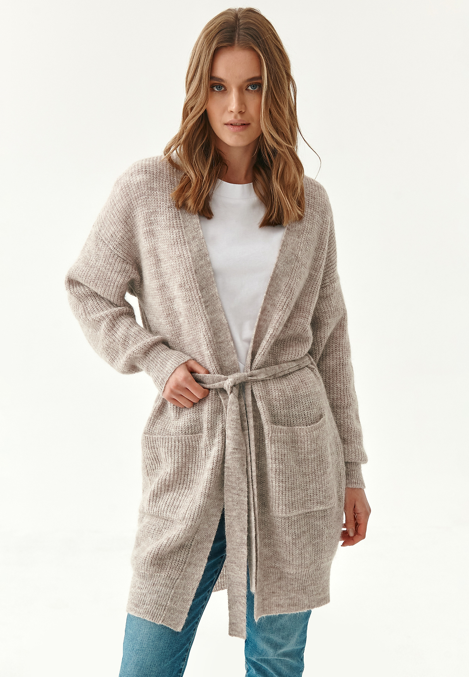 LADIES' CARDIGAN WITH A TIE AT THE WAIST KALINA LADIES' CARDIGAN WITH A TIE AT THE WAIST KALINA BEIGE 80575