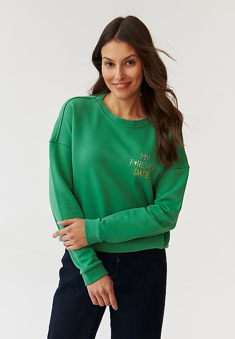 BLUZA DAMSKA Z HAFTOWANYM NAPISEM -  GINGER ZIELONY 2