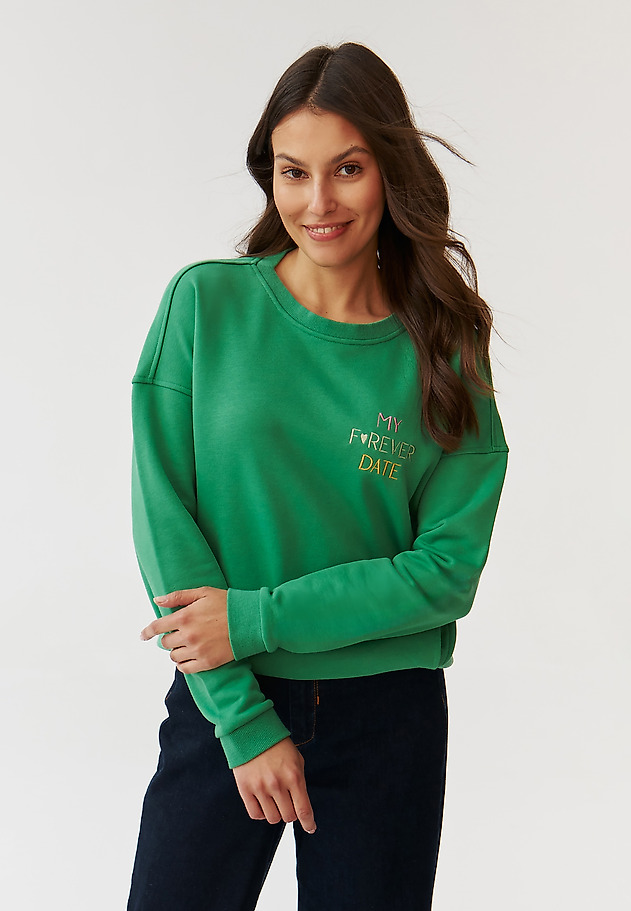 LADIES’ SWEATSHIRT WITH TEXT INSCRIPTION EMBROIDERY - GINGER LADIES’ SWEATSHIRT WITH TEXT INSCRIPTION EMBROIDERY - GINGER ZIELONY 1