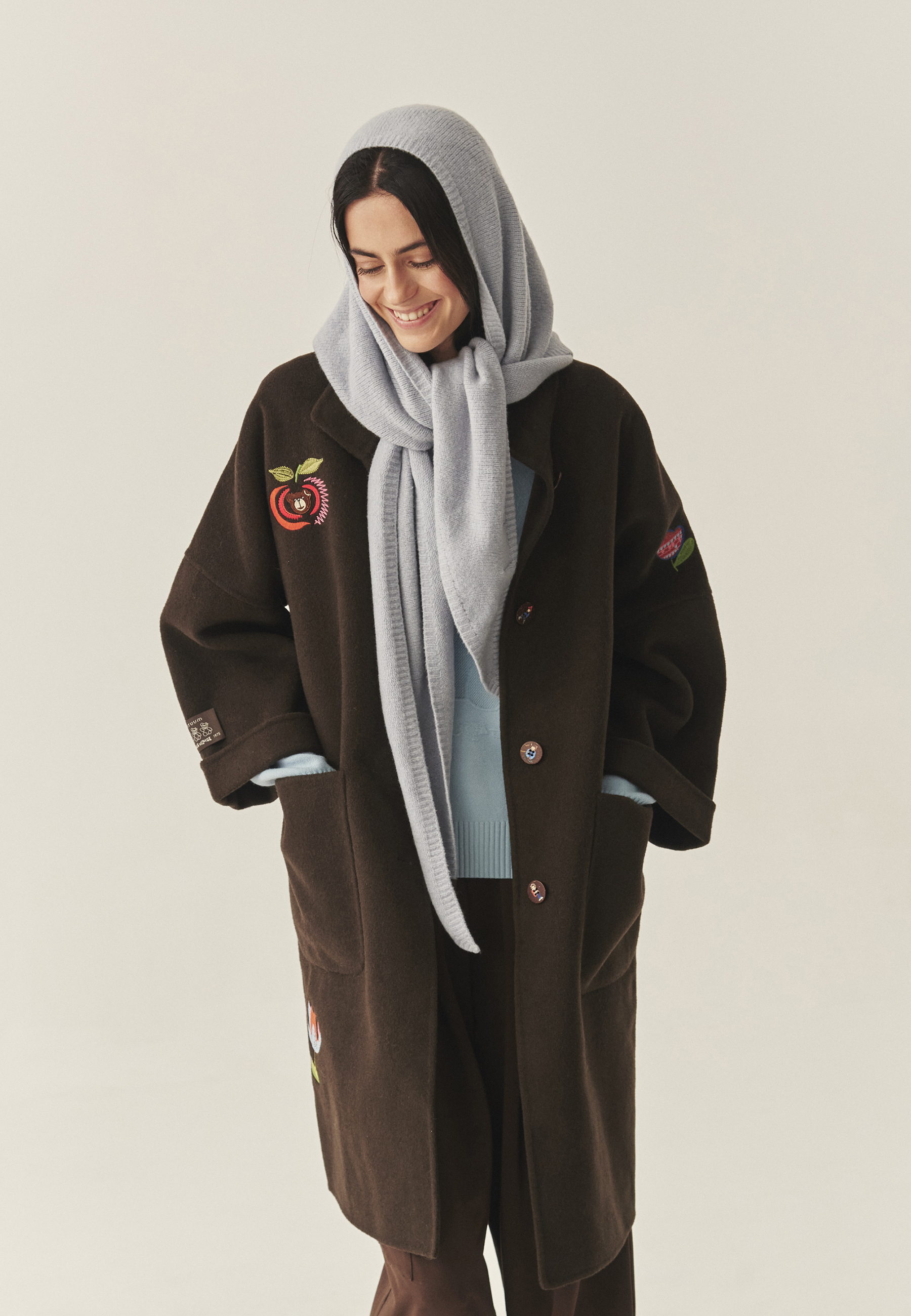 HAFTOWANY PŁASZCZ Z WEŁNĄ - MORIVIKA BRĄZOWY 2