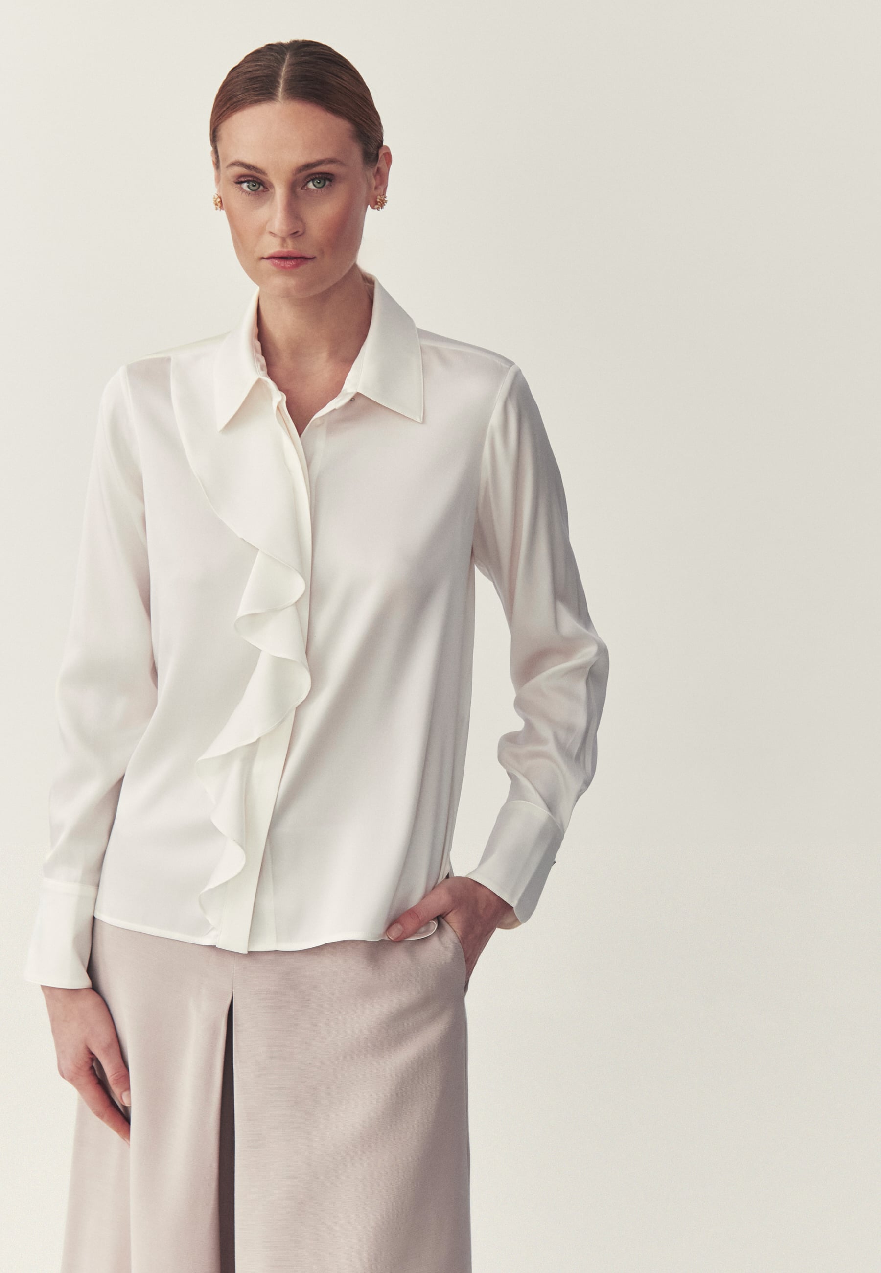 SATYNOWA KOSZULA Z JEDWABIEM - SILIKA ECRU 2