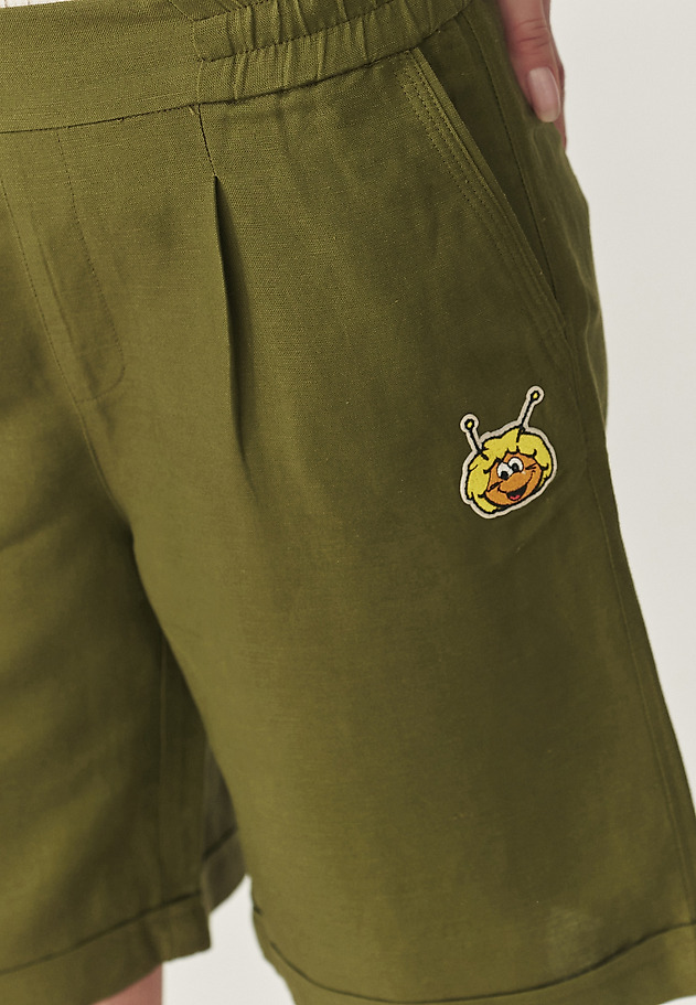 PANTALONI SCURȚI DE VARĂ DIN IN ȘI VISCOZĂ - RIKO PANTALONI SCURȚI DE VARĂ DIN IN ȘI VISCOZĂ - RIKO KAKI 4