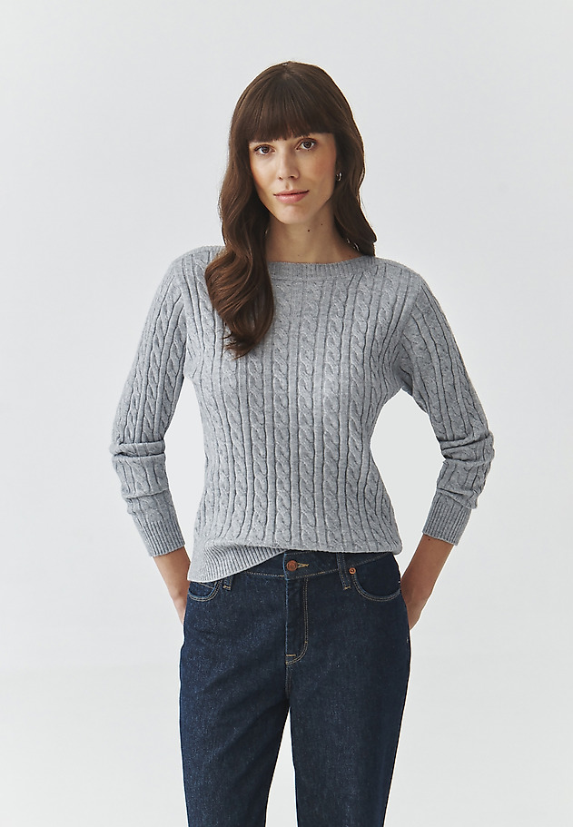 CLASSIC LADIES' JUMPER WITH BOAT NECKLINE — WILLOW CLASSIC LADIES' JUMPER WITH BOAT NECKLINE — WILLOW SZARY 1