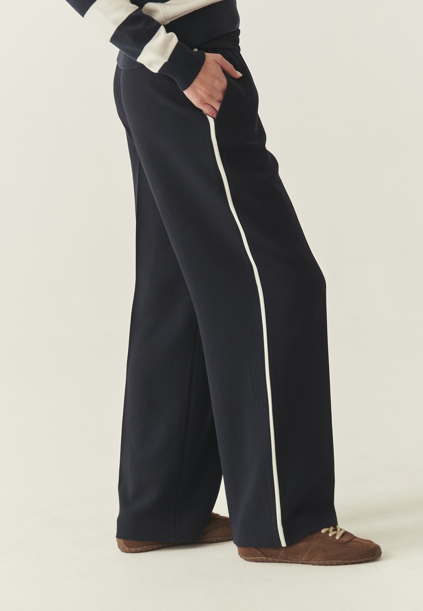 WIDE-LEG WOVEN TROUSERS WITH CONTRASTING STRIPE - SANDRO NAVY BLUE 2