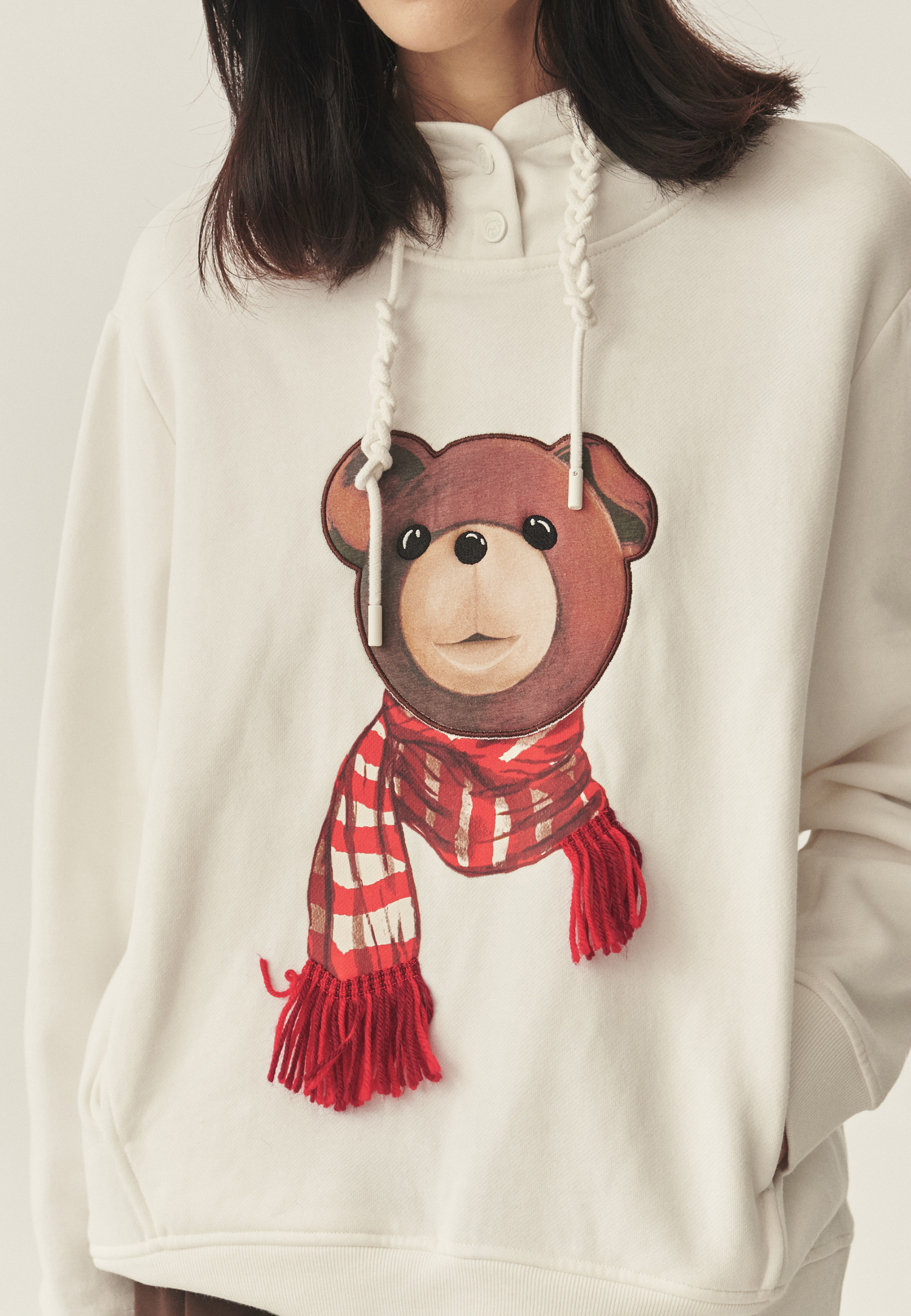 BAWEŁNIANA BLUZA Z KAPTUREM - MAORO ECRU 2