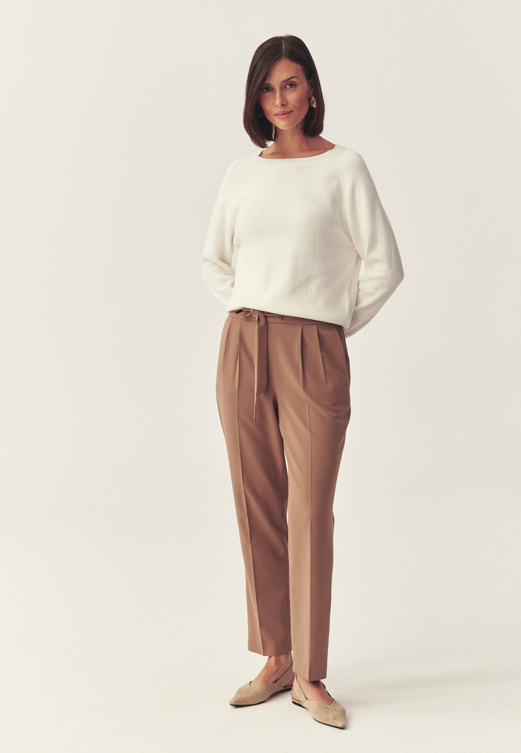 TKANINOWE SPODNIE Z PROSTĄ NOGAWKĄ - SELENKO BRĄZOWY 2