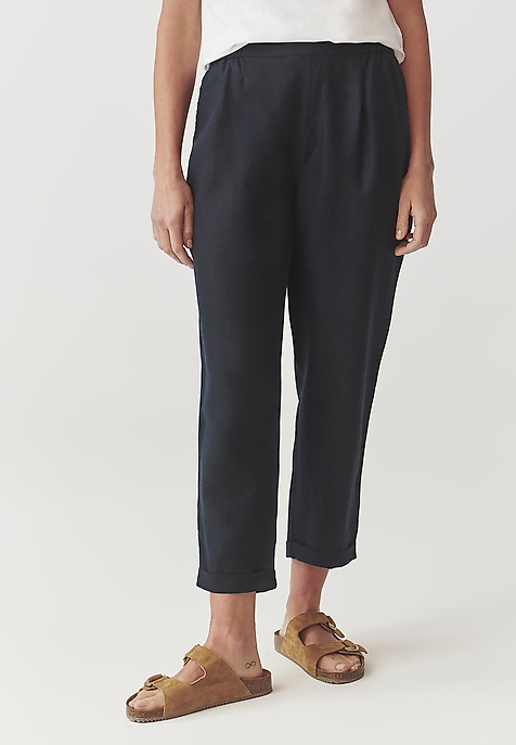 LADIES’ BREATHABLE LINEN TROUSERS WITH ROLLED-UP CUFFS  - MIRIA 1 NAVY BLUE 2